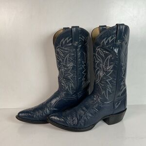 Vintage Tony Lama Navy Blue Ostrich Cowboy Boots 11.5 B Gold Label Wingtip